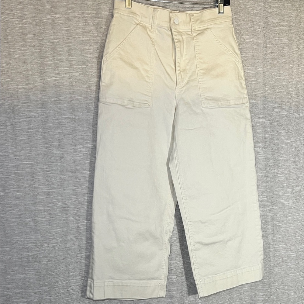 Joe’s Jeans Cream Wide Leg Barrel Style Cropped Ankle Pants Size 30 - Picture 2 of 16